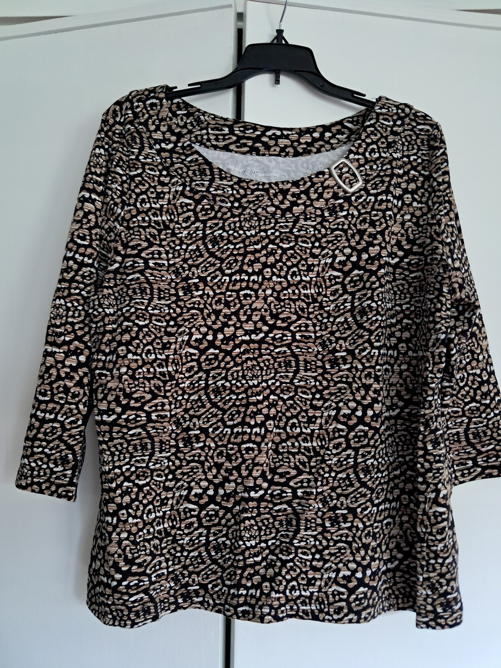 Kim Rogers Black and Tan Animal-Print Tunic Top